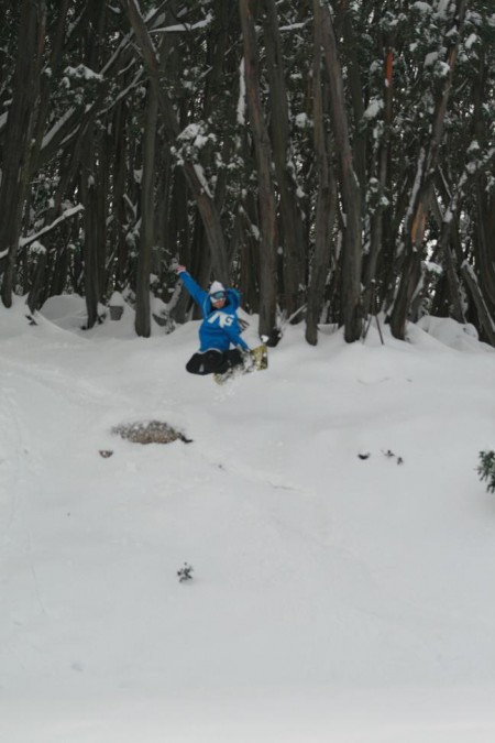 B-Rad's mate Fitz getting air into the car park at Baw Baw