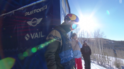 Kadono stands at the top of the 2015 Burton US Open slope style course in Vail Colorado just before his winning run.